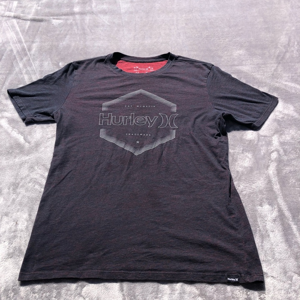 Hurley Tshirt Mens Medium H20 Dri Fit Short Sleeve Black Red Spellout